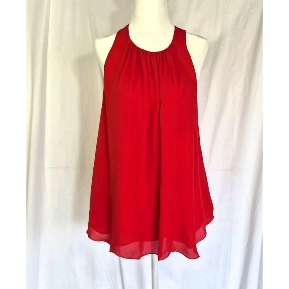 L'Agence Womens Designer Solid Red 100% Silk Tiered Tank Top Small